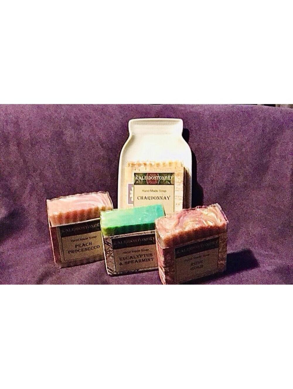 Handmade Natural Oil Moisturizing Soaps 4 / 5oz. Bars With Mason Jar Soap Dish